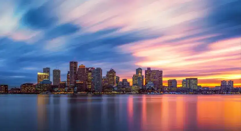 Boston city skyline at night